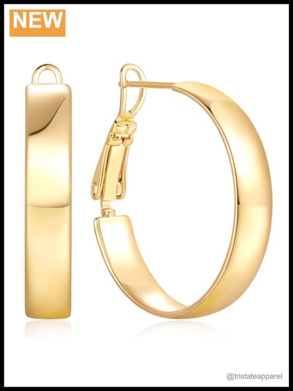 14k Gold Plated Chunky Hoop Earrings 22mm Paddle Back
